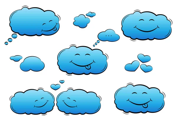 Personagem Nuvem Cor Azul Conjunto Nuvens Desenhos Animados Bolhas Fala — Vetor de Stock