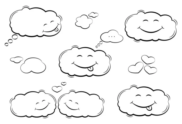 Personagem Nuvem Conjunto Nuvens Desenhos Animados Bolhas Fala Página Oloring — Vetor de Stock