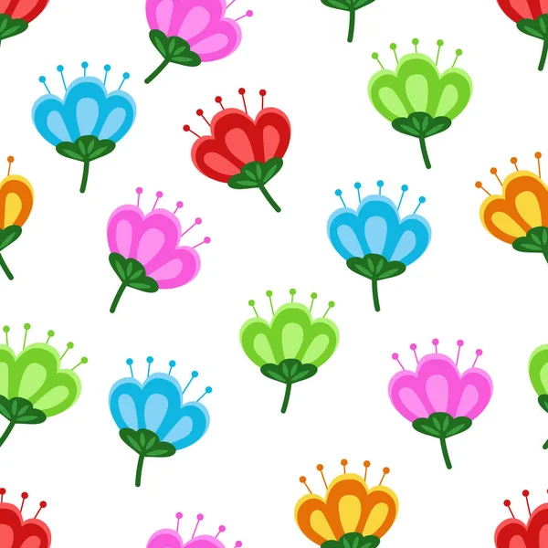 カラフルな花とシームレスなパターン ラッパー ポストカードのためのパターン 生地や服のパターン — ストックベクタ