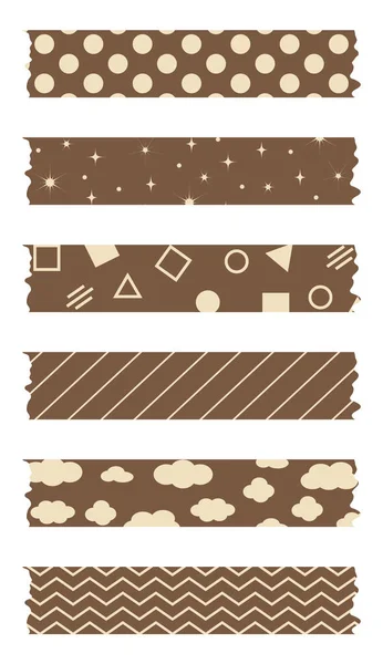 Set Braune Washi Bänder Washi Tapes Sammlung Mit Muster Vektor — Stockvektor
