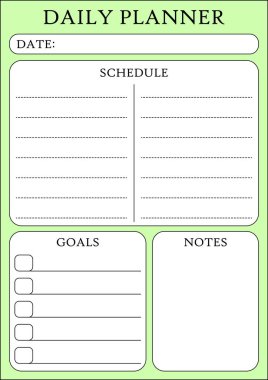 Daily planner for every day. Today`s schedule and goals