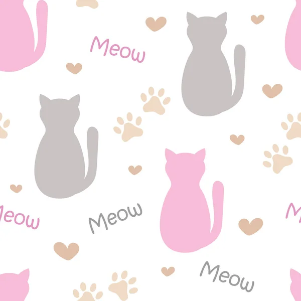 Seamless Pattern Cats Hearts Vector Background Cats Color — Stock Vector