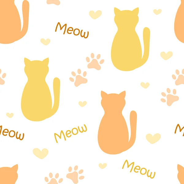 Seamless Pattern Cats Hearts Background Orange Cats — Stock Vector