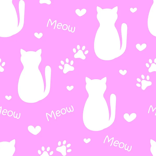 Seamless Pattern Cats Hearts — Stock Vector