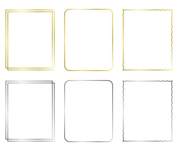 Set Frame Emas Dan Perak Dengan Refleksi Bingkai Logam Vektor - Stok Vektor