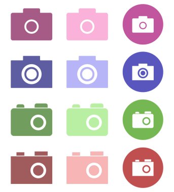 Kamera simgeleri ayarlandı. Vektörde renkli simgeler