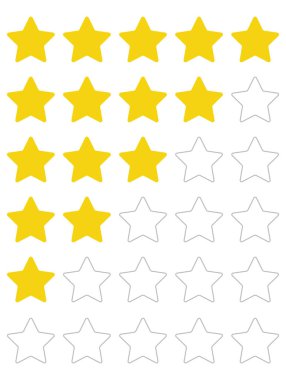 Yıldız derecesi. Değerlendirmeler ve reytingler için vektör sarı yıldızlar