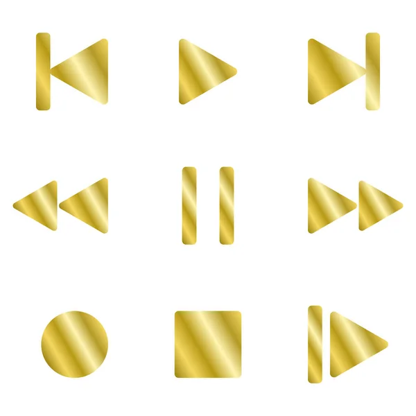 Набор Кнопок Золотого Музыкального Проигрывателя Кнопки Медиаплеера Векторе Золотые Иконы — стоковый вектор