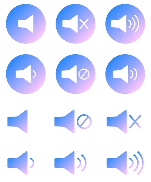 Gradyan renk olarak hacim simgeleri. Ses, video, ses hoparlörü. Vektör simgeleri ayarlandı. Ses denetimi düğmeleri