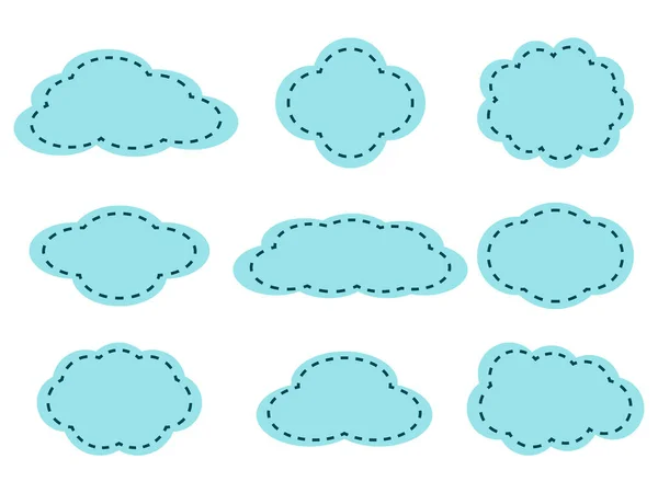 Conjunto Nuvens Azuis Contorno Pontilhado Vector Conjunto Ícones Meteorológicos — Vetor de Stock