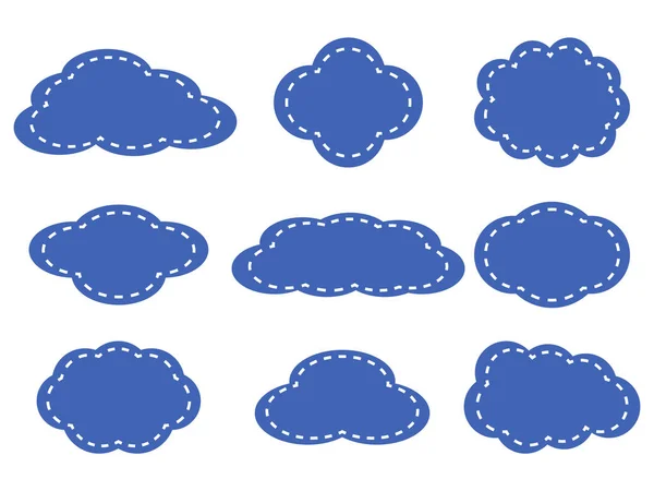 Conjunto Nuvens Azuis Contorno Pontilhado Vector Conjunto Ícones Meteorológicos — Vetor de Stock