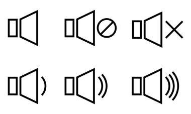 Ses kontrol düğmelerinin taslakları. Hacim simgeleri. Ses, video, ses hoparlörü. Vektör simgeleri ayarlandı
