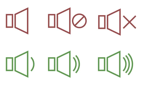 Начерки Кнопок Керування Гучністю Червоні Зелені Піктограми Єму Аудіо Відео — стоковий вектор