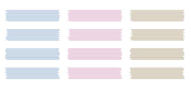 Kağıt çarşaf takımı. Albümler için dekoratif kaset parçaları. Renkli washi kasetleri. Yırtılmış kağıt. Sıraya dizilmiş bir defterden yırtılmış kağıt parçaları