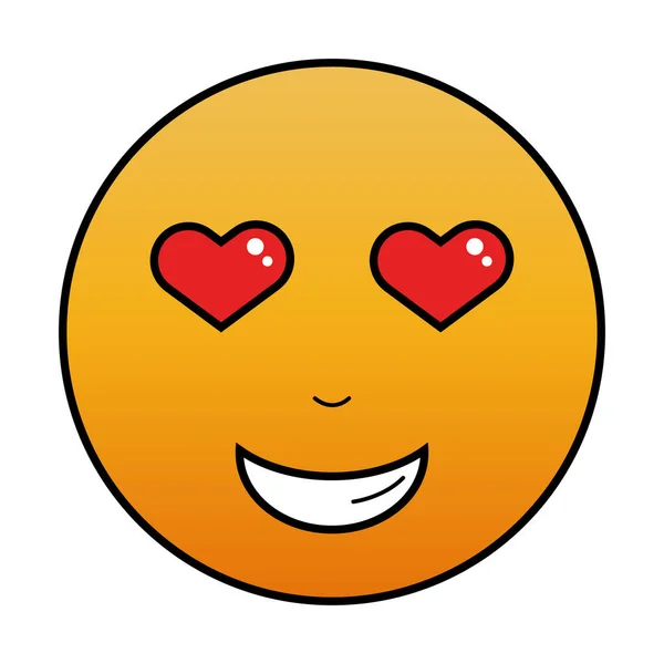 Gul Glad Emoji Med Röda Hjärtögon Och Ett Leende Ansikte — Stock vektor