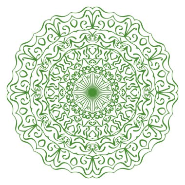 Vektör mandala. Dantel desenli. Süslü, yuvarlak bir süs. Soyut yeşil çizim