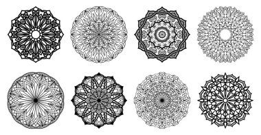 Bir çift mandalas. Vektör dantel deseni. Süslü, yuvarlak süsler. Soyut illüstrasyon. Koleksiyon