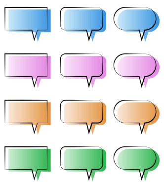 Konuşma baloncukları. Vektör olarak sohbet baloncuğu koleksiyonu. Renkli konuşma baloncukları simgeleri
