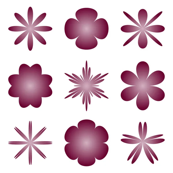 Set Von Weinroten Blüten Ikonen Der Blumen Vektorillustration — Stockvektor