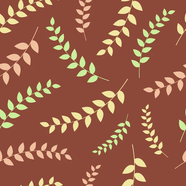葉が付いているシームレスなパターン 枝と葉のベクトルイラスト 秋の茶色の背景 植物のハーバリウム ポストカード — ストックベクタ