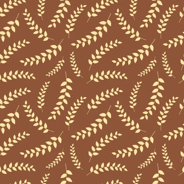 葉が付いているシームレスなパターン 枝と葉のベクトルイラスト 秋の茶色の背景 植物のハーバリウム ポストカード — ストックベクタ