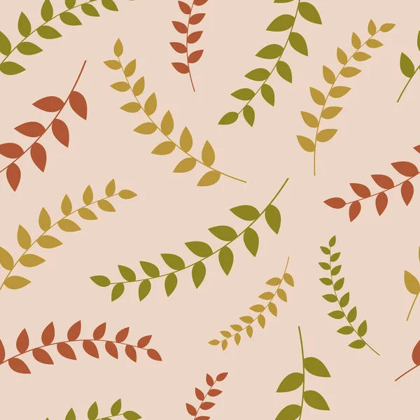 葉が付いているシームレスなパターン 枝と葉のベクトルイラスト 秋の背景 植物のハーバリウム ポストカード — ストックベクタ