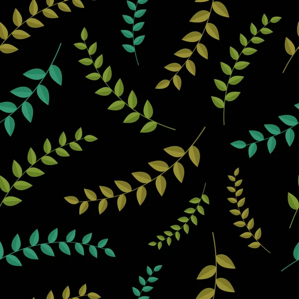 葉が付いているシームレスなパターン 枝と葉のベクトルイラスト 秋のブラックバック 植物のハーバリウム ポストカード — ストックベクタ