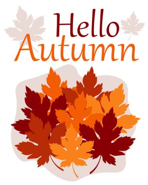 Sonbahar kartpostalı. Sonbahar akçaağaç yapraklarının vektör çizimi. Turuncu, sarı ve kırmızı yapraklar. Merhaba Autumn. Arkaplan