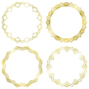 Beyaza izole edilmiş süslemeleri olan altın çerçeveler. Vektör