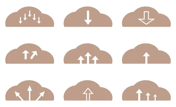 云彩下载 一组用于网络 业务的图标 带箭头的褐色矢量云 — 图库矢量图片
