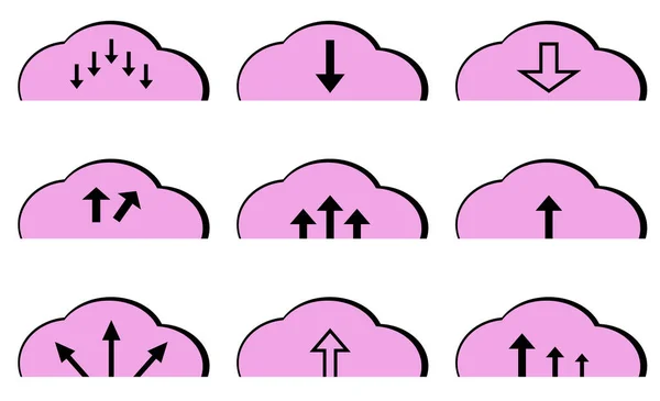 Хмари Завантажуються Набір Іконок Інтернету Бізнесу Чорно Рожеві Векторні Хмари — стоковий вектор