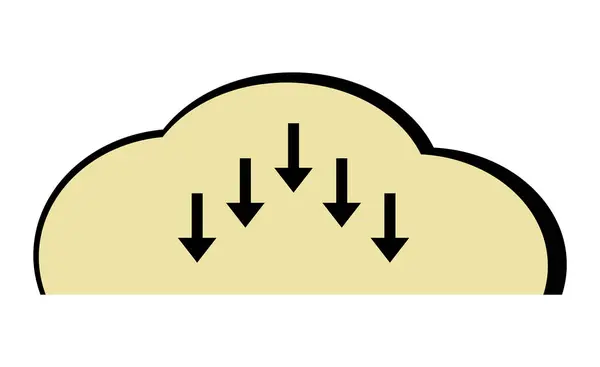 클라우드 컴퓨팅 아이콘 벡터에서 클라우드 다운로드 검은색과 노란색 구름과 화살표 — 스톡 벡터