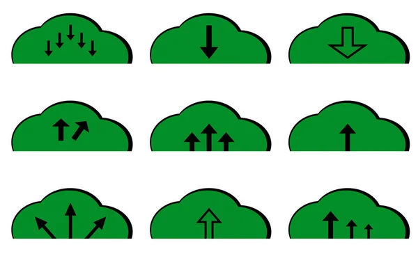 Хмари Завантажуються Набір Іконок Інтернету Бізнесу Чорно Зелені Векторні Хмари — стоковий вектор