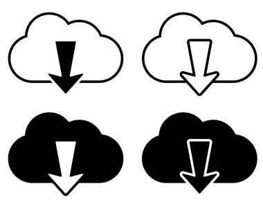 Kara bulutlar indiriliyor. İkonlar. Okları olan vektör bulutları. Gönderme düğmeleri