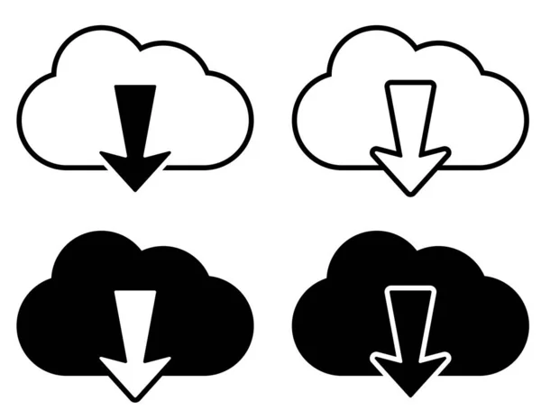 Чорні Хмари Завантажуються Набір Піктограм Векторні Хмари Стрілками Кнопки Вивантаження — стоковий вектор