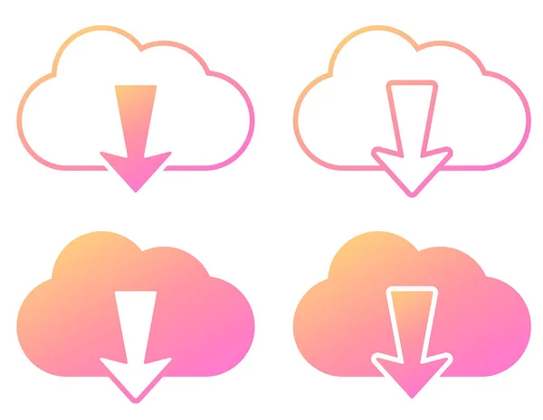 Рожеві Градієнтні Хмари Завантажуються Набір Піктограм Векторні Хмари Стрілками Кнопки — стоковий вектор