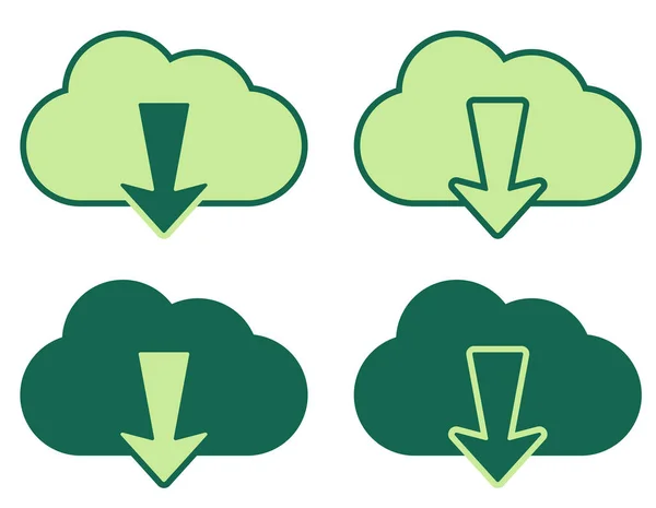 Хмари Завантажуються Набір Піктограм Зелені Векторні Хмари Стрілками Кнопки Вивантаження — стоковий вектор