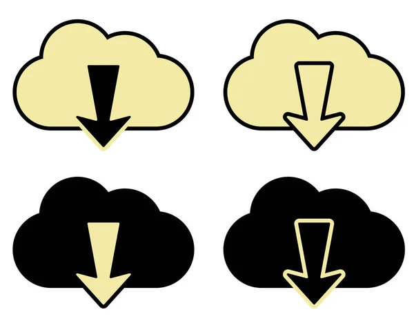 Хмари Завантажуються Набір Піктограм Чорно Жовті Векторні Хмари Стрілками Кнопки — стоковий вектор