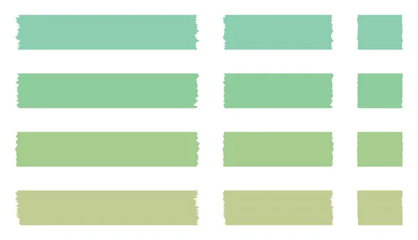 Washi kaset koleksiyonu vektör olarak. Albümler için dekoratif kaset parçaları. Renkli yeşil kurdeleler. Kağıt notlar