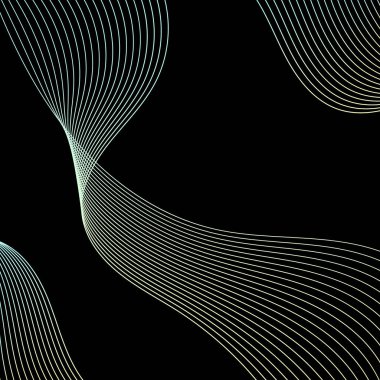 Çizgilerle soyut arkaplan. Dalgalı vektör arkaplanı. Müzik albümü, poster, kart, reklam için arka plan. Parlak renklerle siyah