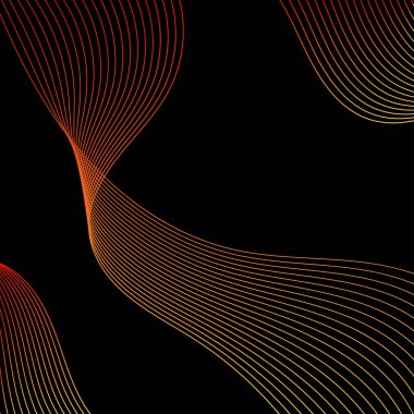 Çizgilerle soyut arkaplan. Dalgalı vektör arkaplanı. Müzik albümü, poster, kart, reklam için arka plan. Parlak renklerle siyah