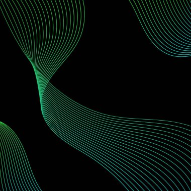 Çizgilerle soyut arkaplan. Dalgalı vektör arkaplanı. Müzik albümü, poster, kart, reklam için arka plan. Parlak renklerle siyah