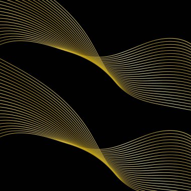 Çizgilerle soyut arkaplan. Altın dalgalı vektör arkaplan. Müzik albümü, poster, kart, reklam için arka plan. Siyah ve altın