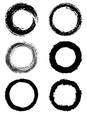 Bir takım siyah düğmeler. Tasarım için vektör grafik elementler. Yuvarlak düğmeler. Boyalı çerçeveler. Mühürle, mühürle