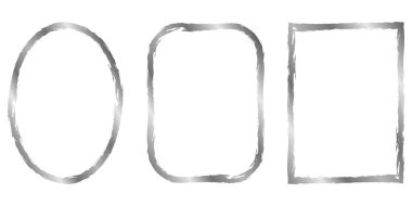 Gümüş metal çerçeve seti. Beyaz üzerine izole edilmiş vektör çerçeveleri. Mesaj, fotoğraf, kart, davetiye için çerçeve. Tasarım için vektör grafik elementler. Dikdörtgen ve oval çerçeveler