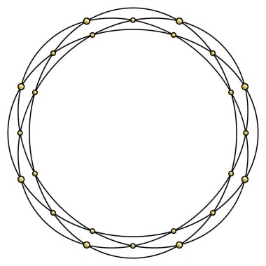 Siyah yuvarlak çerçeveli altın inciler. Tasarım için vektör illüstrasyonu. Mücevher, lüks, mücevher, elmas.