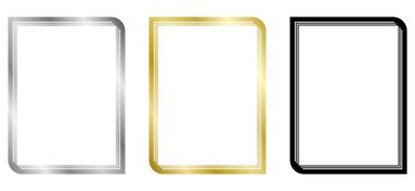 Siyah, altın ve gümüş çerçeveler. Vektör çerçevesi beyaza izole edildi. Metin, sertifika, resim, diploma, davet için çerçeve