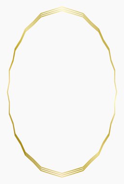 Altın metal oval çerçeve beyaza izole edilmiş. Fotoğraf için vektör çerçevesi. Mesaj, sertifika, resim, diploma çerçevesi. Zigzag çerçevesi. Altın, lüks