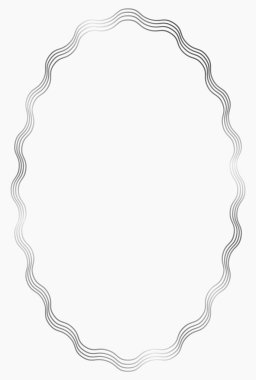 Gümüş metal oval çerçeve beyaza izole edilmiş. Fotoğraf için vektör çerçevesi. Mesaj, sertifika, resim, diploma çerçevesi. Dalgalı çerçeve. Altın, lüks