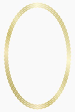 Altın metal oval çerçeve beyaza izole edilmiş. Fotoğraf için vektör çerçevesi. Mesaj, sertifika, resim, diploma çerçevesi. Dalgalı çerçeve. Altın, lüks